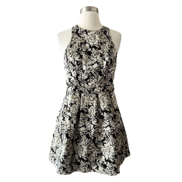 Abercrombie & Fitch Dress Black Jacquard Cream Floral Silver Thread Cotton Small - Picture 5 of 10